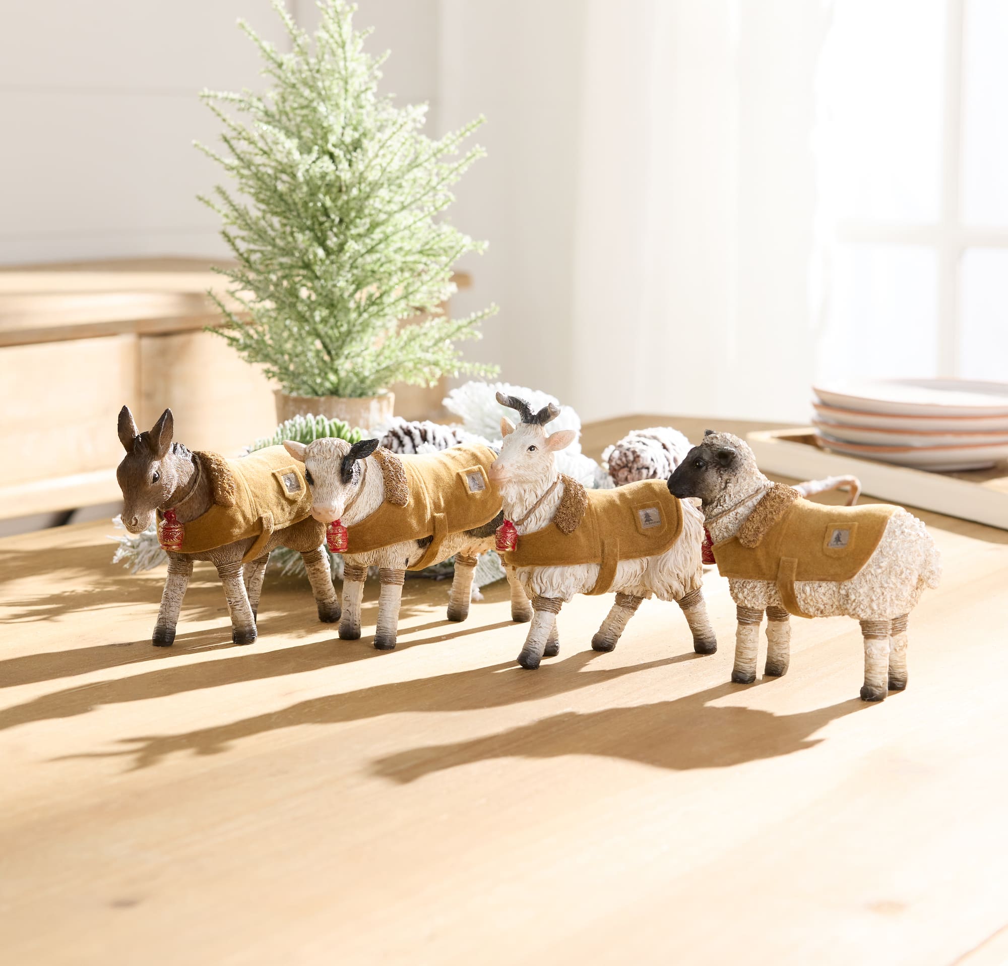 Farm Animal Figurines with Winter Coat, Set of 4